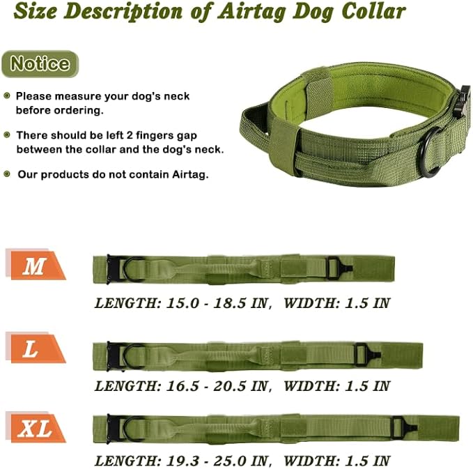 Tactical Dog Collar with Handle, Heavy Duty Military Dog Collar with Heavy Metal Buckle for Training, Adjustable Tactical Collars for for Medium and Large Dogs (M, Green)