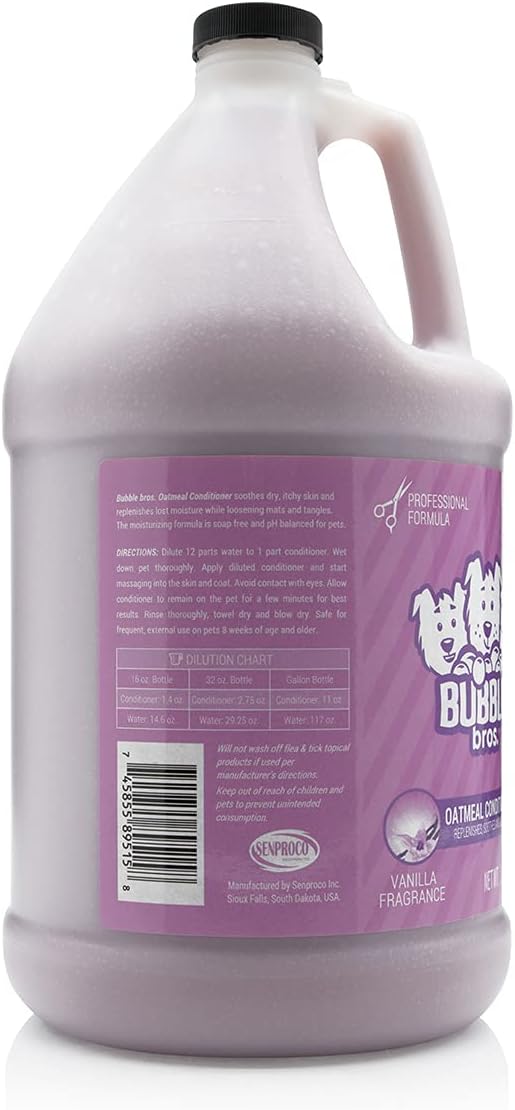 Oatmeal Dog Conditioner, 1 Gallon - Naturally Derived Ingredients, Moisturizes and Conditions The Skin and Coat of Your Pets, Loosens Mats and Tangles in The Hair, Soothes Dry Itchy Skin