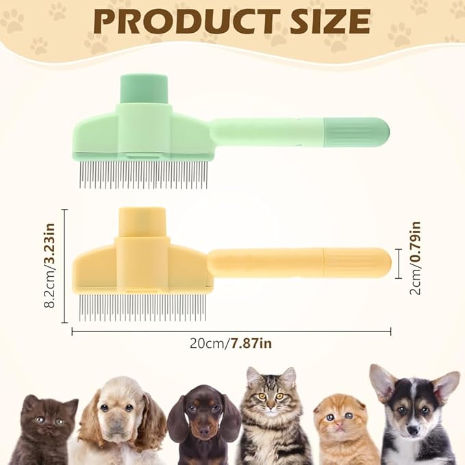 2PCS Pet Hair Removal Comb Flea Comb, Self-Cleaning Stainless Steel Grooming Brush with Release Button for Dogs Cats Short and Long Hair