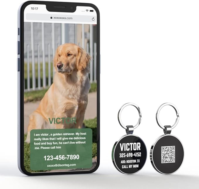 QR Code Dog Tag,Dog Tags Personalized for Pets, Custom Dog Name ID Tags Personalized Dog and Cat Tags -Free Online&Scan QR Receive Instant Location Alert Email