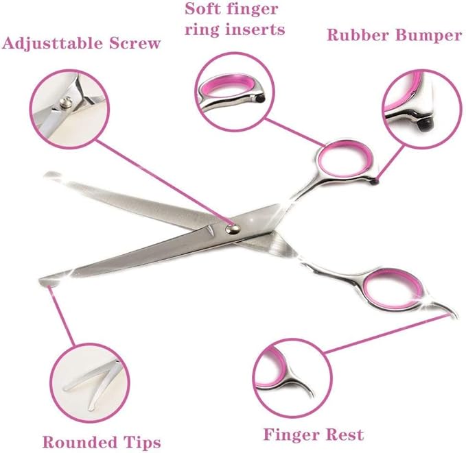 Dog Grooming Scissors Curved 7 Inch Stainless Steel with Safety Round Tips Professional Pet Grooming Shears for Dogs and Cats