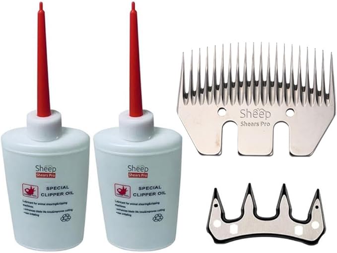 Clipper Blades 20 Tooth Straight Blade Replacement Universal Show Goats Cutter Blades Set with 2 x Sheep Clipper Oil Lubricant Bottles 6.8 Fl OZ (200ml)