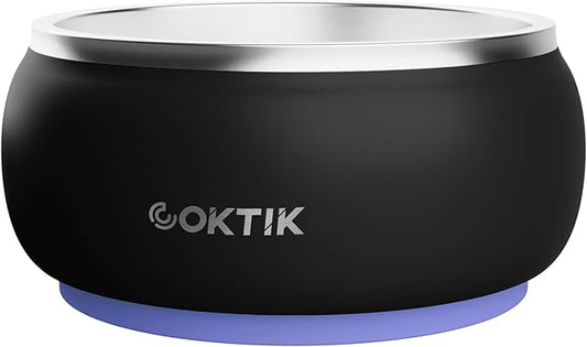 COKTIK Dog Bowl, Insulated Stainless Steel Food Bowls for Dogs & Cats, Non-Slip Dog Bowls Water Bowl Large Breed, Easy to Clean, Durable and Dishwasher Safe (32oz, Black)