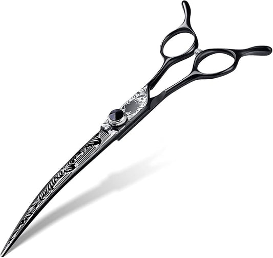 JASON 7" Curved Dog Grooming Scissors, Ergonomic Pets Grooming Thinner Blender Shears Cat Trimming Texturizing with Offset Handle, Stainless Steel, Light Weight, Sharp, Safe, Comfortable