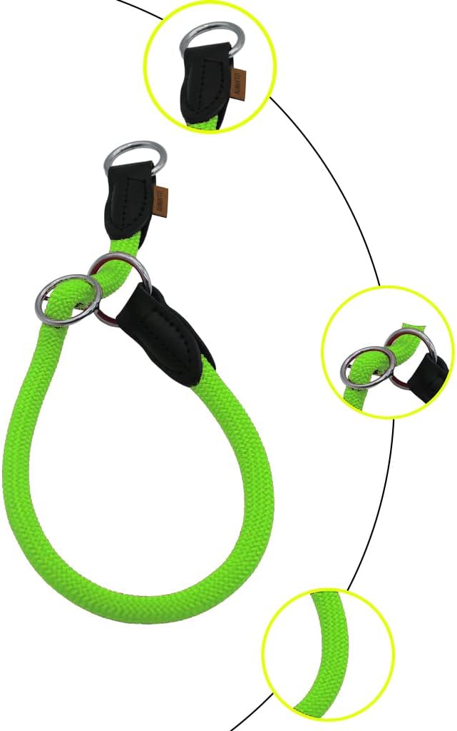 Braided Rope Collar, Pro Training Dog Collar, No Pull Round Martingale Collar, Slip Collar with Slidable Stop Ring - Ideal for Small Dogs (S(1/3") - 16" Long, Light Green)