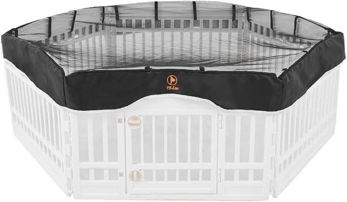 PJYuCien Dog Playpen Mesh Top Cover, Fits 36 Inch 6 Panels Regular Hexagonal Plastic Exercise Pet Pen, Adhesive Tape Connections, Black (Note: Cover Only, Fence Not Included)