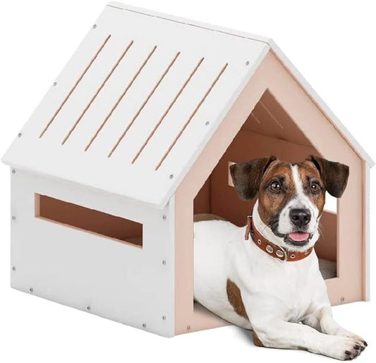 Big House for Pets, Wooden House for Pets for Interiors, Resistant Wood with Cushion for Dog Included, Minimalist, Elegant and Resistant, 24x25x24.5 in, Matte White