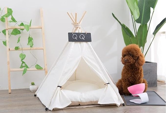 Dog Teepee Bed Cat Tent Portable Houses Pet Puppy with Thick Cushion (S:Size fits 7kg/15lbs (Pets))