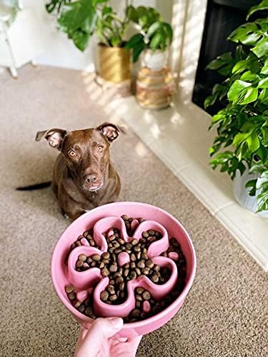 LE TAUCI Dog Bowls Slow Feeder, 1.5 Cup Ceramic, Puzzle Feeder for Fast Eaters, Pink Bloom