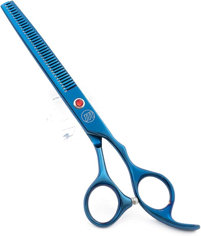 Moontay Professional 7.0" Dog Grooming Scissors Set, 4-pieces Straight, Upward Curved, Downward Curved, Thinning/Blending Shears for Dog, Cat and Pets, JP Stainless Steel, Blue