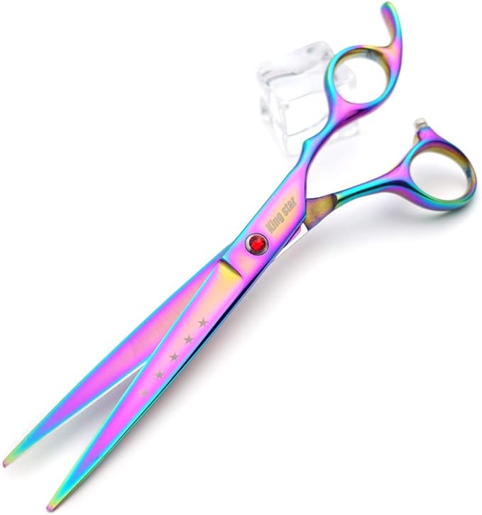 7.0in Titanium Rainbow Professional Pet Grooming Scissors Set,Straight & Thinning & Curved Scissors 4pcs Set for Dog Grooming,(Rainbow)
