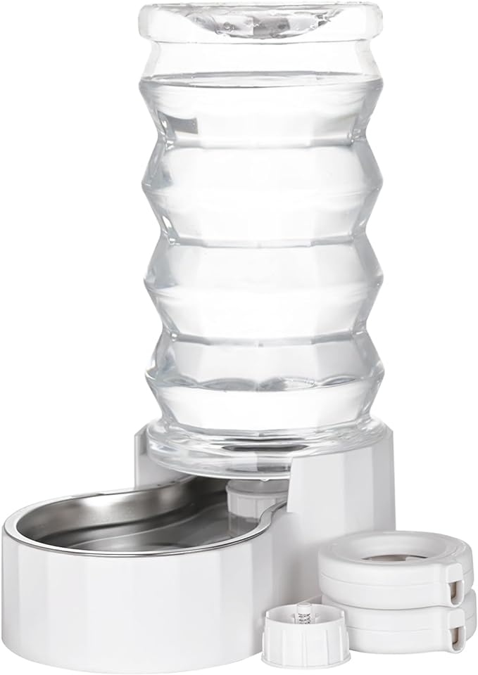 RIZZARI Upgraded 8L Automatic Gravity Dog Water Bowl Dispenser, 100% BPA-Free, Stainless Steel Cat Water Dispenser, Large Capacity Water Dispenser with Two Caps and Filters (Pure White,8L)