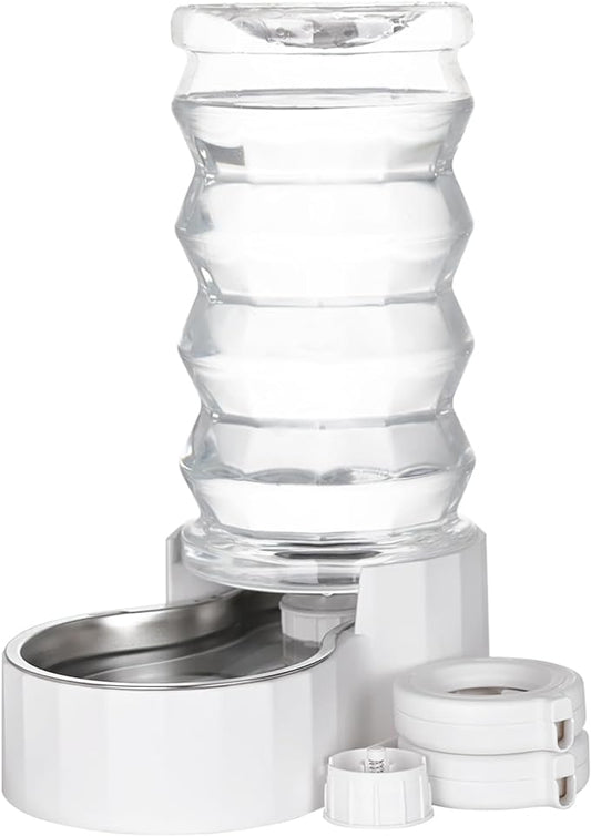 RIZZARI Upgraded 8L Automatic Gravity Dog Water Bowl Dispenser, 100% BPA-Free, Stainless Steel Cat Water Dispenser, Large Capacity Water Dispenser with Two Caps and Filters (Pure White,8L)