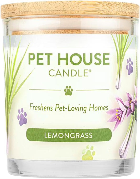 Pet House 9 oz Lemongrass Scented Pet Odor Candle, Clean Burning, Long Lasting, Plant Based Spring, Summer Scented Soy Candle, 60 Hour Burn Time