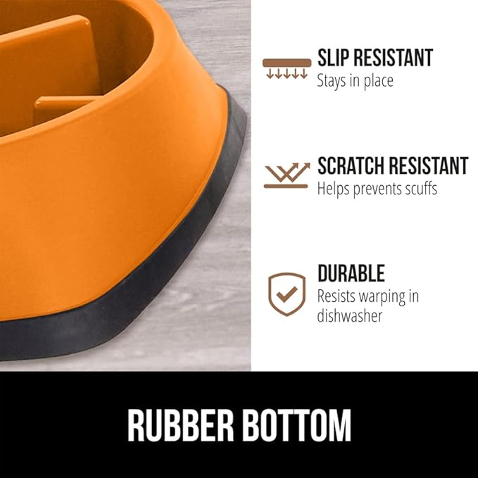 Gorilla Grip Slow Feeder Dog and Cat Bowls, Interactive Puzzle Toy for Dogs and Cats Food Training, Keeps Pets Busy and Prevents Puppy Overeating, Large, Small Breeds, 100% BPA Free, 4 Cup Orange