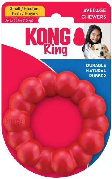 KONG Ring - Natural Rubber Ring Toy for Healthy Chewing Habits - Chew Toy Supports Dog Dental Health - Dog Toy Supports Instincts During Playtime - for Small/Medium Dogs