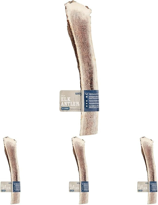 Amazon Brand – Wag Split Elk Antler, Naturally Shed, X-Large (Best for Dogs Over 45 lbs) (Pack of 4)
