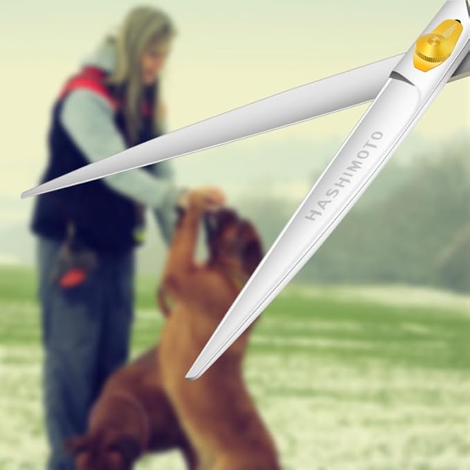 HASHIMOTO Dog Scissors for Grooming, Straight Dog Shears, 8.0 inch for Large Dog Trimming, Light Weight, Balanced, Ergonomically Designed for Professional Pet Groomers or Family DIY Use.