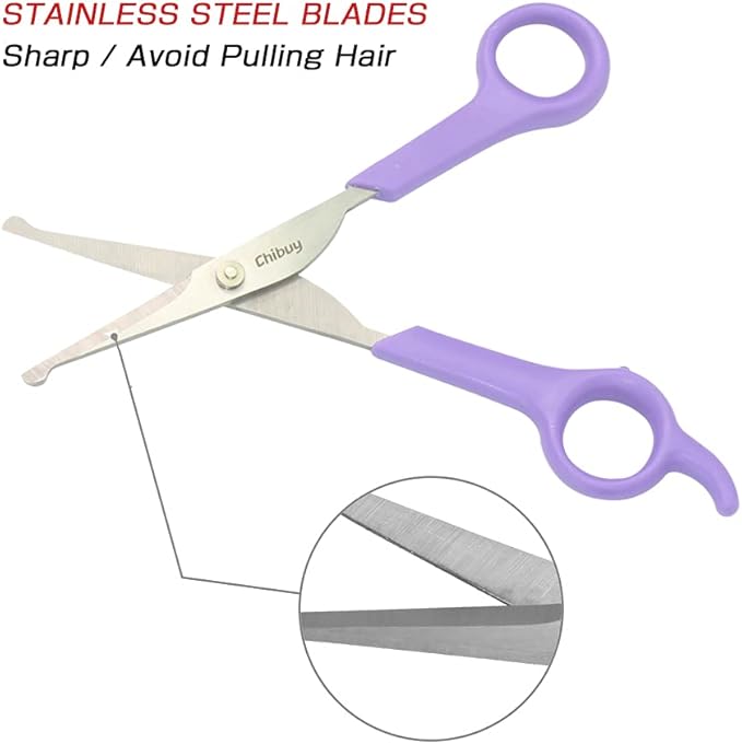 Chibuy Professional Pet Grooming Scissors with Round Tip Stainless Steel Dog Eye Cutter for Dogs and Cats, Professional Grooming Tool, Purple, Size 6.70" x 2.6" x 0.43"