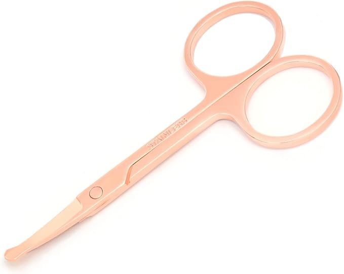 3.5 Inch Silent Pet Grooming Tiny Safety Scissors for Cats & Dogs - Quiet Alternative to Electric Clippers for Sensitive Pets (Rose Gold-Curved)