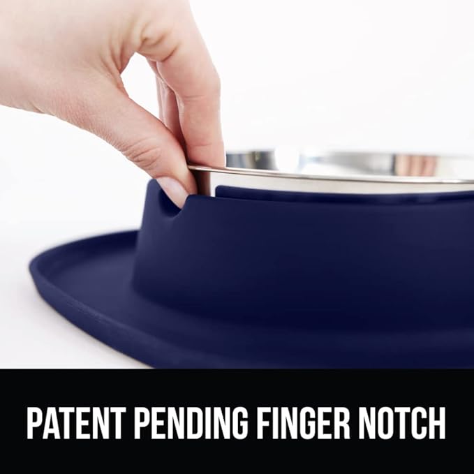 GORILLA GRIP Patent Pending 100% Waterproof BPA Free 3 Cup Cat and Dog Bowls Silicone Feeding Mat Set, Stainless Steel Bowl Slip Resistant Raised Edges, Catch Water, Food, Pet Accessories, Navy Blue