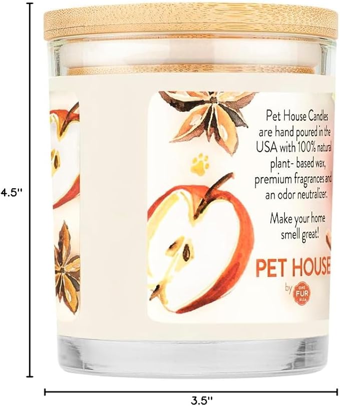 One Fur All Pet House Candle Plant-Based/Soy Candle - Clean Burning Scented Candles, Long Lasting Pet Odor Candles for Home - Apple Cider