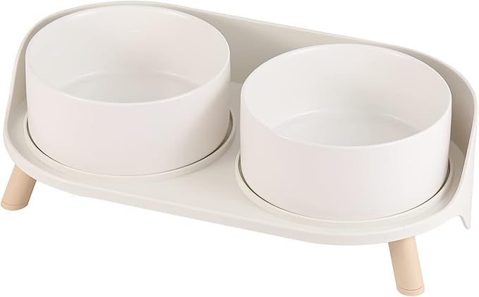 Elevated Ceramic Dog Bowl Set - Double Dog Feeding Bowls with Stand Splash Proof - Raised Dishes for Food and Water - Ideal for Small to Medium Dogs - 2 x 850 ml - 28.74 oz