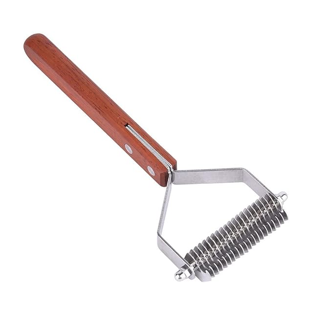 Awtang Undercoat Rake for Dogs, Cats Grooming Dematting Comb, 20 Stainless Steel Blades Wooden Handle Dog Brush