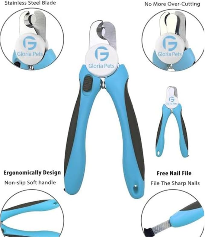 Cat Nail Clippers and Trimmers Set, Professional Pet Grooming Tools for Cats' Nails with Safety Guard, Free Nail File, Razor Sharp Blades, Meduim, Blue