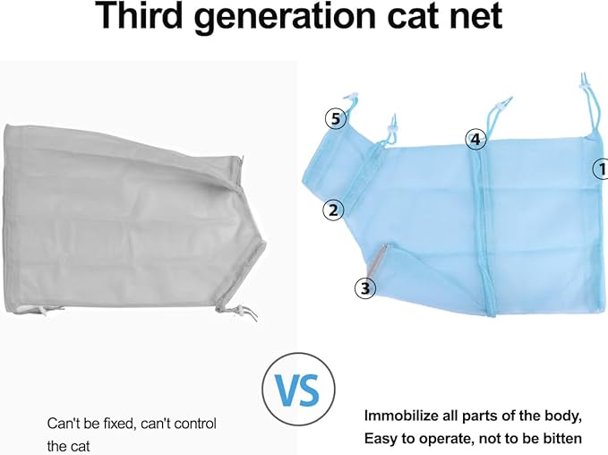 Cat Bathing Bag, Adjustable Anti-bite and Anti-Scratch Shower Mesh Grooming Bag, Breathable Mesh Shower Bag - Anti Scratch Adjustable Grooming Includes Pet Nail Clipper, Nail File