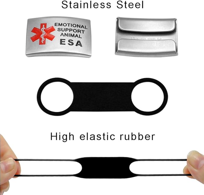 Dog Tag for Collar Necklace Stainless Steel Dog Cat Pet ID Tags Pendant ESA Emotional Support with Rubber Dog Accessories Black L