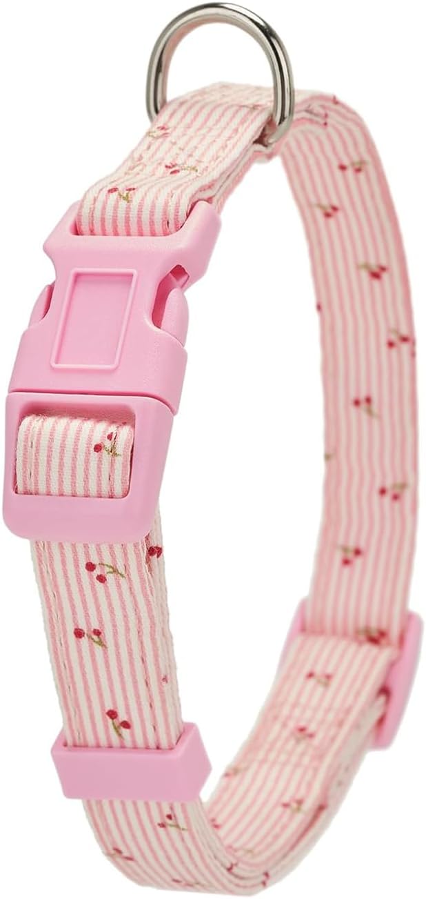 Cotton Dog Collar Soft Lightweight with Hand-Tied Knot Bow for Small Puppy Dogs.(XS, Cherry)