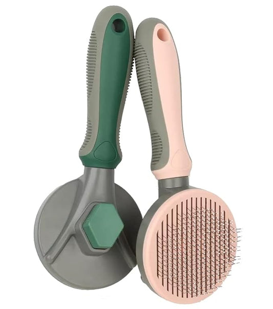 AndroPets - Self-Cleaning Grooming Brush for Dogs and Cats | Removes Loose Undercoat, Mats, and Tangled Hair | Deshedding Tool and Massage Brush (Green)