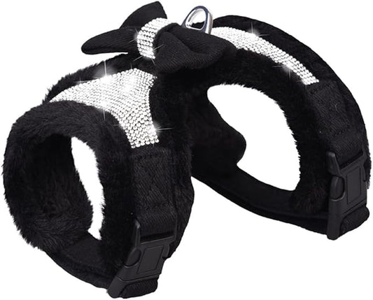 Plush Chest Straps for Dogs, Rhinestone Winter Dog Harness, Vest Bow Harness for Small Medium Dogs