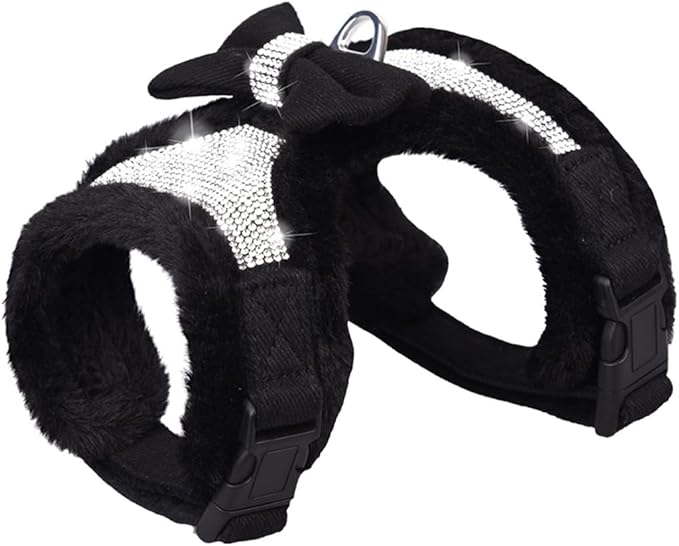 Plush Chest Straps for Dogs, Rhinestone Winter Dog Harness, Vest Bow Harness for Small Medium Dogs
