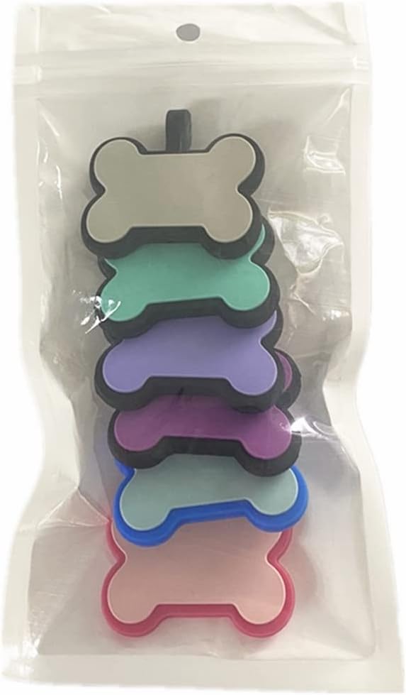 6 Pack Original Silent Bone Design Silicone Pet Tag,Personalized ID Dog Tags,with Double Blank Sides to Engrave,6 Popular Colors in One Set