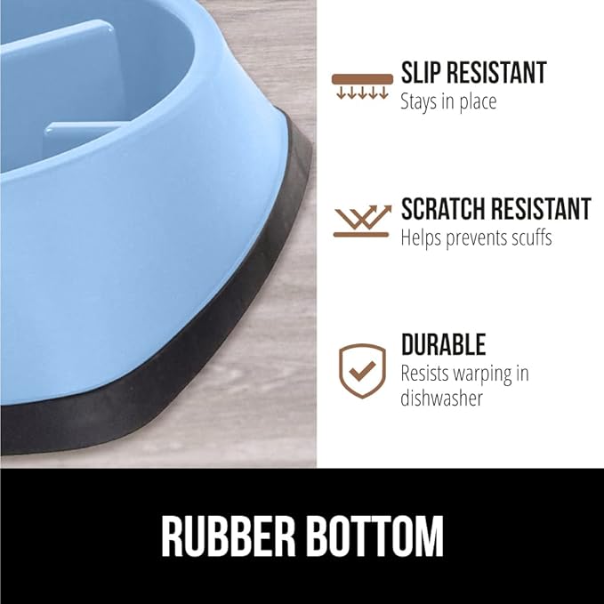 Gorilla Grip Slow Feeder Dog and Cat Bowls, Interactive Puzzle Toy for Dogs and Cats Food Training, Keeps Pets Busy and Prevents Puppy Overeating, Large, Small Breeds, 100% BPA Free, 2 Cup Light Blue