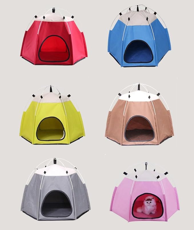 Cute Cat Teepee Cave, Cat Tent Foldable Indoor Outdoor with Thick Mat,Puppy Bed Tent,Bunny Pet Tent Teepee,Portable Dog House Teepee Tent, Cat Bed,Dog Bed Tent,Puppy Bunny,Pet Tent Teepee (E, L)