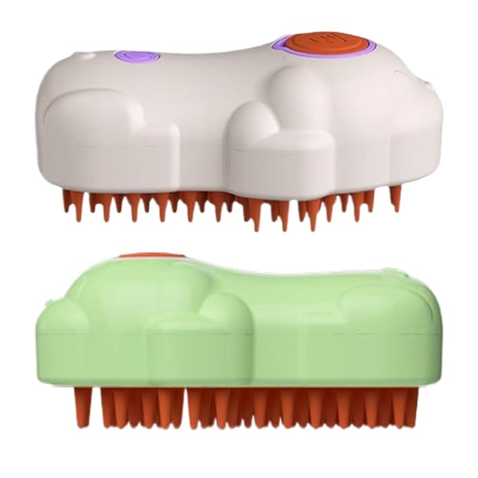 Cat Steam Brush, 3 in 1 Multifunction Steamy Spray Cleaning Shedding Comb, Dog Removal Grooming Brush (White+Green)