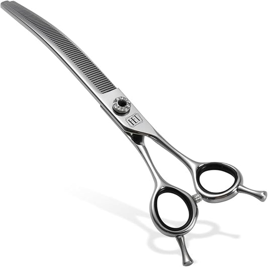 Dog Grooming Scissors: 7.5 inch Professional Pet Curved Thinning Shears Made Of Japanese 440C Advanced Stainless Steel for Dogs Cats and Other Pets