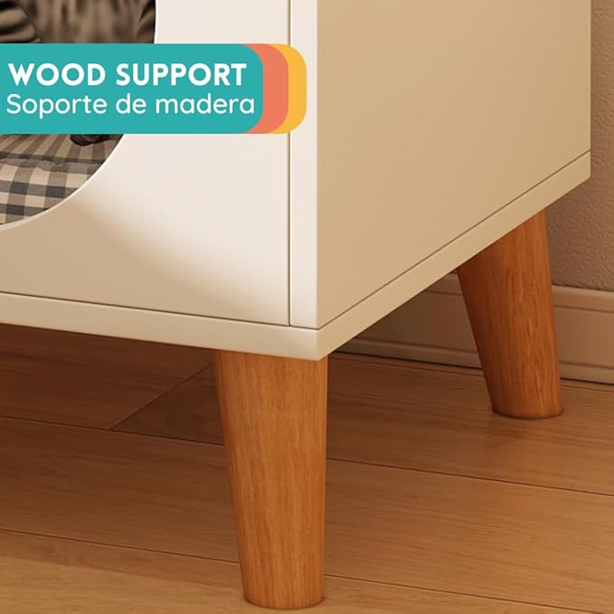 POLIPETS Side Table and House for Pets, Wooden Table for Pets, MDF Resistant Wood, Minimalist, Elegant and Resistant, Space Saving 20x16x16in, White