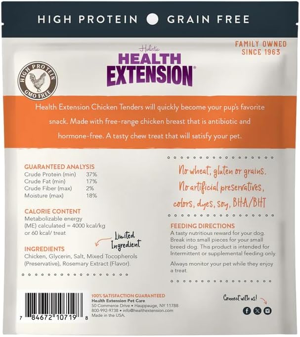 Health Extension Grain-Free Chicken Tenders Dog Treats, 4oz (113g) – Natural, Crispy Gourmet Training Treats for Adult Dogs and Puppies