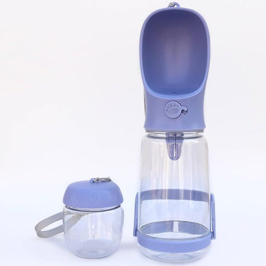 Dog Water Bottle with Food Container Holder, Travel Puppy Drinking Bowl, Portable Pet Water Dispenser, Patented Design, Food Grade Plastic 19 oz Water Bottle+100g Snack cans