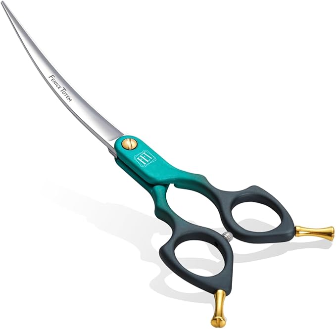Fenice Dog Grooming Curved Scissors: 6.5" Pet Self-sharpening Split Finishing Shears for Dogs' Faces and Eyes Lightweight Ideal for Tight Spaces and Detailed Grooming Japan VG10 Alloy Steel 63HRC