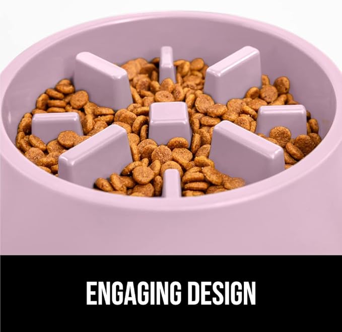 Gorilla Grip Slow Feeder Dog and Cat Bowls, Interactive Puzzle Toy for Dogs and Cats Food Training, Keeps Pets Busy and Prevents Puppy Overeating, Large, Small Breeds, 100% BPA Free, 4 Cup Pink