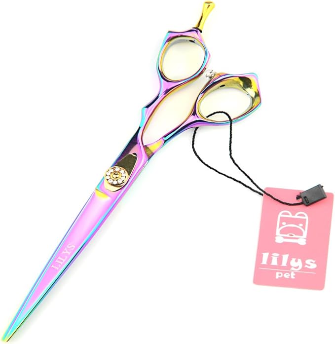 LILYS PET HIGH-END SERIES Japan 440C Pet Grooming Scissors Set,Rainbow Color,Cutting&Thinning&Two-way Curved shears Set (7.0")