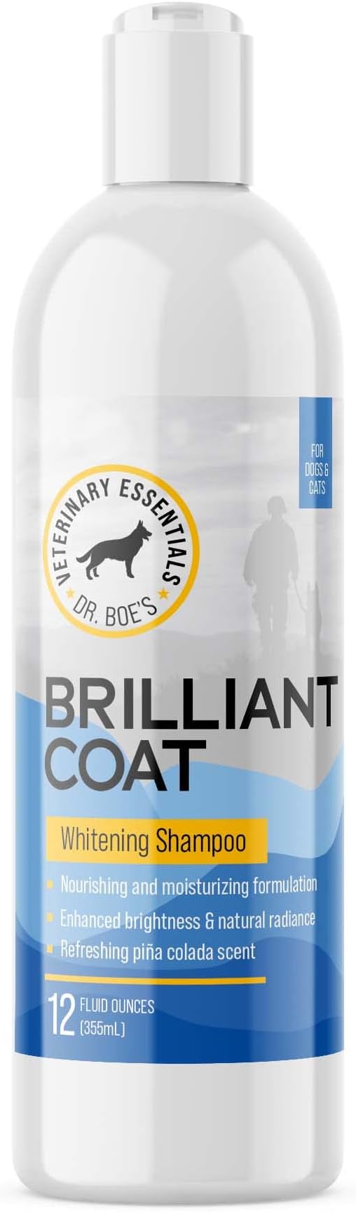Dr. Boe's Veterinary Essentials BrilliantCoat Whitening Shampoo & Conditioner for Dogs & Cats – with Colloidal Oatmeal, Piña Colada Scent - Brightens & Hydrates Coat, Moisturizes Skin - 12 Fl Oz.