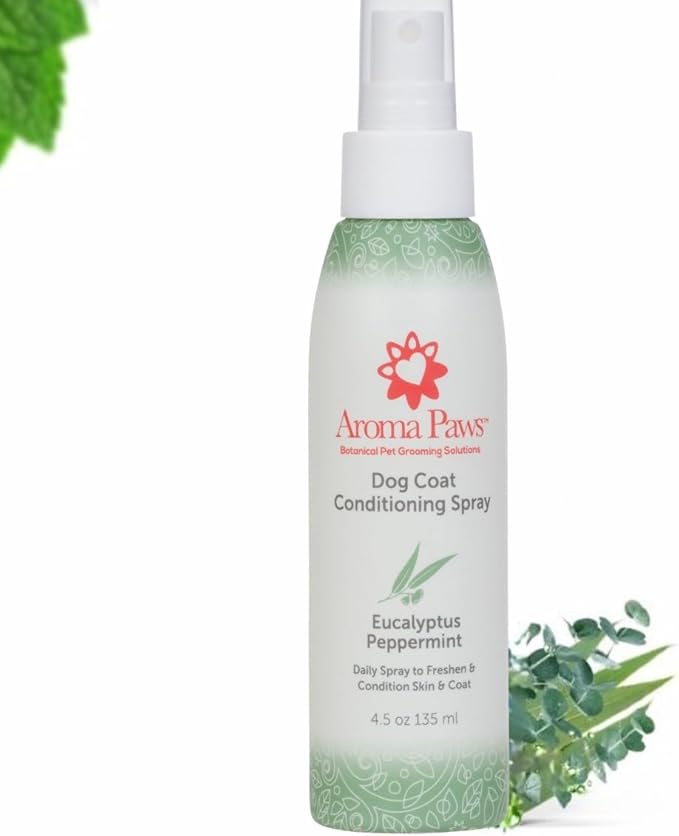 Dog Coat Conditioning Spray - Pet-Friendly Detangler Spray with Natural Essential Oils for Dogs - Daily Dog Spray to Eliminate Odors and Knots - Eucalyptus Peppermint 4.5 oz