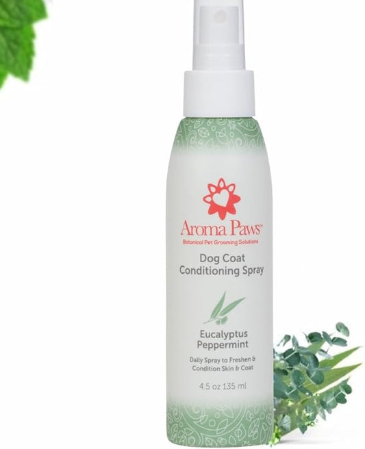 Dog Coat Conditioning Spray - Pet-Friendly Detangler Spray with Natural Essential Oils for Dogs - Daily Dog Spray to Eliminate Odors and Knots - Eucalyptus Peppermint 4.5 oz