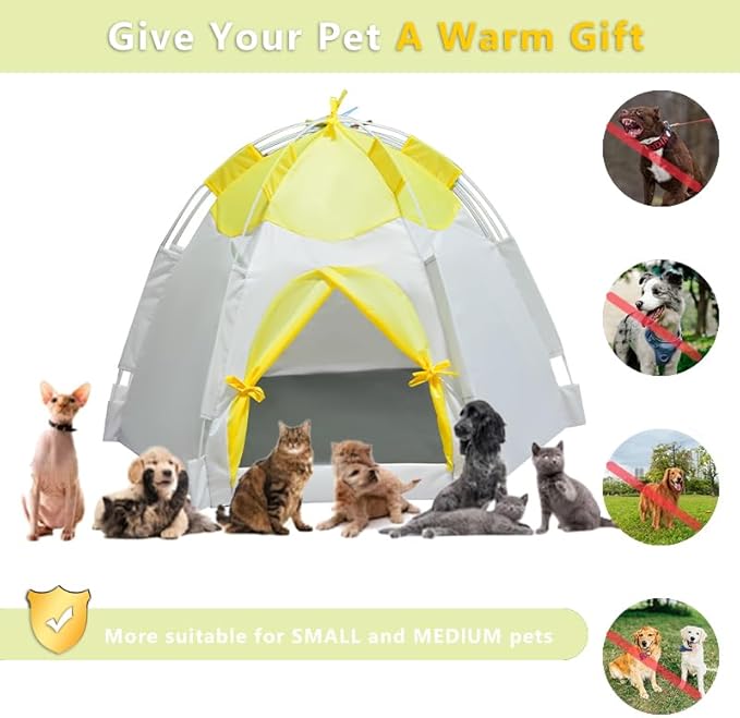 Outdoor Pet Curtain Camping Tent, Pop up Cave Bed for Indoor Cats and Small Dogs, Portable Cat House Dog House, Yellow.
